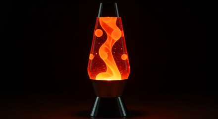 Retro lava lamp with illuminated liquid interior against black background