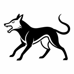 Angry dog depicted running fiercely in a dynamic continuous line art style representing energy aggression and motion with minimalistic creative illustration