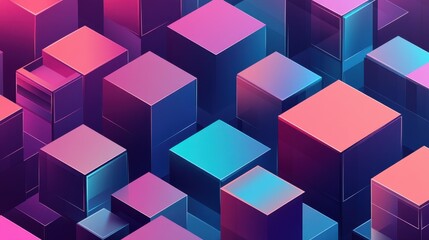 Obraz premium Abstract 3D geometric cubes in vibrant pink, purple, and blue hues with a futuristic feel.
