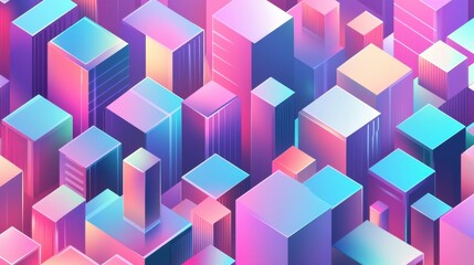 Obraz premium Futuristic cityscape with vibrant neon colors and geometric skyscrapers in a digital art style.