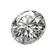 A rotated top-down view of a round diamond gem, isolated, highlighting its brilliant facets and sparkling clarity.