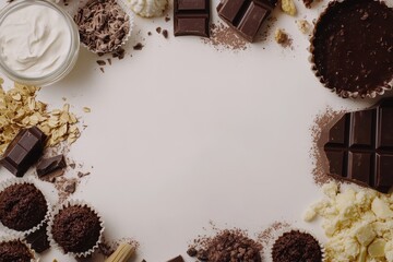 Dessert Ingredients. Chocolate Cake Preparing Frame with Bakery Samples