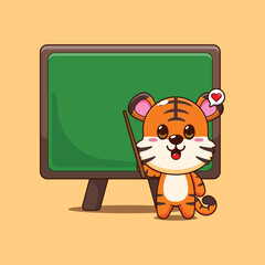 Cute tiger cartoon vector illustration with blackboard