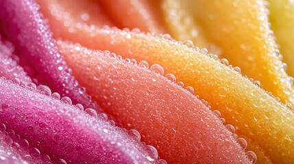 Dew-kissed rainbow rose petals