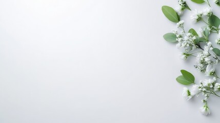 Delicate white flowers and greenery arranged on a light background, perfect for a minimalist aesthetic