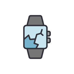 Broken smartwatch colored icons, minimalist vector illustration ,simple transparent graphic element .Isolated on white background