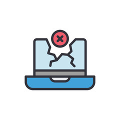 Broken laptop colored icons, minimalist vector illustration ,simple transparent graphic element .Isolated on white background