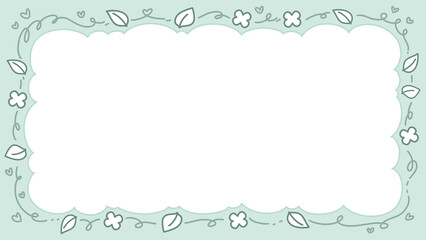 Cute background frame decorated with flowers, leaves and hearts.