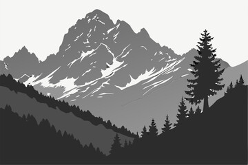 Fototapeta premium A mountain silhouette black and white 