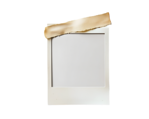 Vintage Polaroid: A weathered Polaroid frame with a blank, aged photo space, topped with a strip of torn paper, evoking memories of yesteryear.