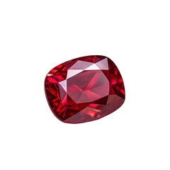 Fototapeta premium A side profile of a blood-red ruby gem with a smooth edge, showcasing its deep color and well-defined facets.