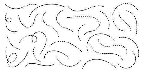 Hand drawn curve dotted line, Path travel dotted line trip dashed trace destination track plan and silhouette vector illustration