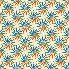 Abstract flowers with wavy lines on blue seamless