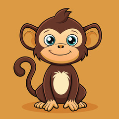 A friendly cartoon monkey stands with a bright smile, wearing a brown and yellow outfit. This character is ideal for children&acirc;&euro;&trade;s books, games, or educational materials.