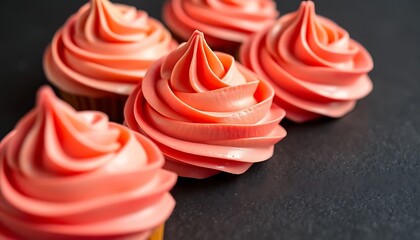 cupcakes with pink frosting on a black surface