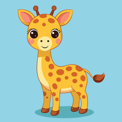 A cheerful cartoon giraffe with a bright smile and large eyes stands playfully, featuring distinctive spots and a friendly demeanor, perfect for children's illustrations.