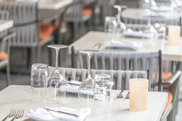 Table Setting on cruise ship deck restaurant