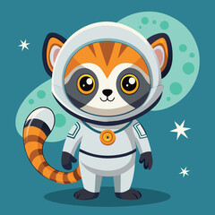 Obraz premium This adorable raccoon character, dressed in a space suit, captures the essence of adventure, standing confidently amidst a backdrop of stars.