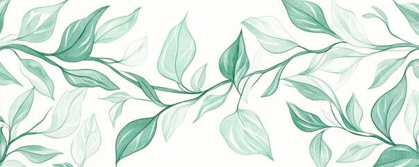 Delicate mint green leaves on branches pattern design.