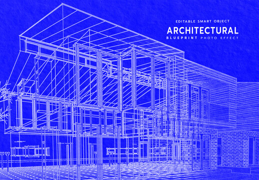 Architectural Blueprint Photo Effect