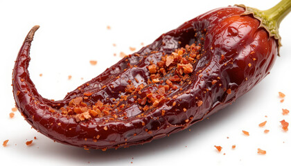 Dried Red Chili Pepper with Coarse Salt on White Background