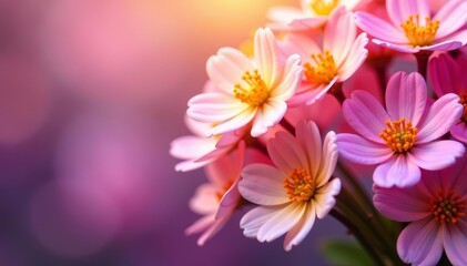 Vibrant bouquet of dainty blooms in pink, purple, and yellow shades, colorful, vibrant