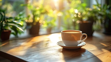 Close-up Morning Coffee on the Table â€“ Cozy and Relaxed Start to the Day 