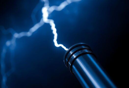 close up of a metal object with a lightning effect in the background