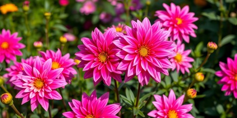 Obraz premium Vibrant pink dahlia blooms in lush garden setting, floral, perennial