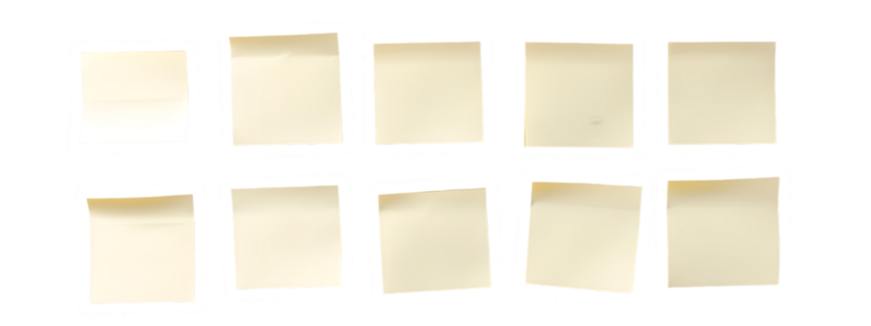 Note Arrangement: A neat assortment of blank, rectangular sticky notes, ready to capture ideas and messages, offering a versatile backdrop for conceptual and design work.