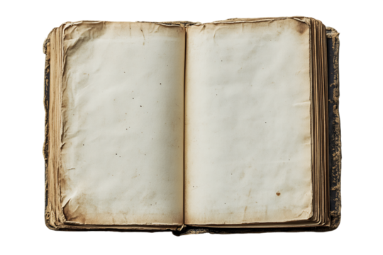 Aged Antique Book with Yellowed Pages and Dark Brown Cover, PNG