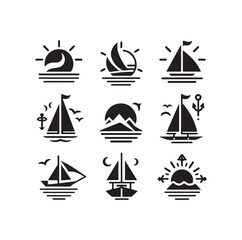 Sailing symbols silhouette vector illustration
