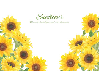 水彩で描いたひまわりのベクター装飾フレーム