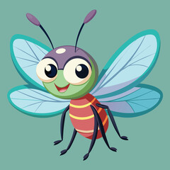 Fototapeta premium This playful cartoon bee features vibrant blue wings and a red and yellow striped body, buzzing joyfully against a soft light background.
