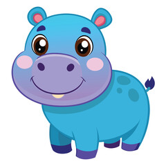 Obraz premium A cartoon hippo with large, expressive eyes and a cheerful smile stands out on a light blue background, perfect for childrenâ€™s art and educational materials.