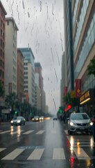 city street filled with lots of traffic next to tall buildings