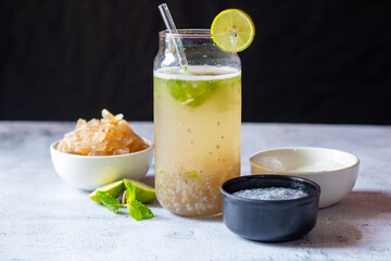 Gond katira drink with sabja seeds, mint, and lemon juice is a cooling, hydrating beverage, combining herbal flavors, citrus tang, and natural energy-boosting properties, perfect for summer.