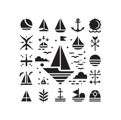 Sailing symbols silhouette vector illustration
