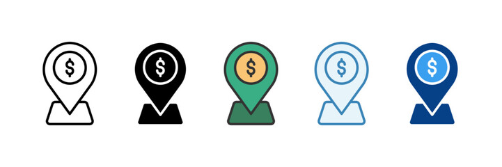 Bank Location  Icon Set Multiple Style Collection