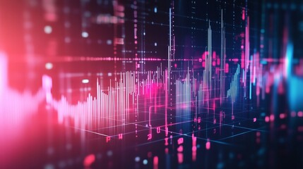 Abstract digital data visualization with pink and blue glowing lines art wave grid graph chart light