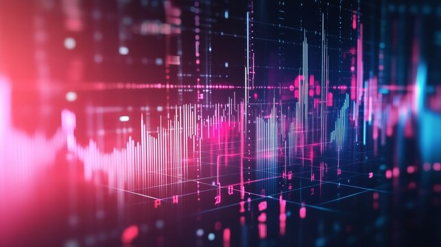 Abstract digital data visualization with pink and blue glowing lines art wave grid graph chart light