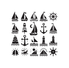 Sailing symbols silhouette vector illustration
