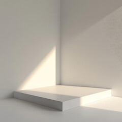 Fototapeta premium Minimal white display podium with natural sunlight and shadow in a modern corner studio