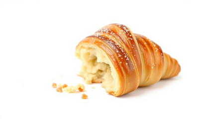 Partially Eaten Golden Brown Croissant on White Background