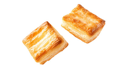 Two Flaky Golden Puff Pastries with Delicious Layers on Transparent Background