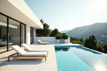 Serene Infinity Pool and Modern Minimalist Residence Overlooking a Panoramic Mountain Vista
