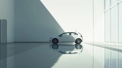 Showcasing innovative car design modern showroom automotive photography bright environment side view design concept
