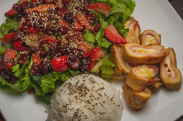 Gourmet Chicken Rolls with Strawberry Quinoa Salad and Rice