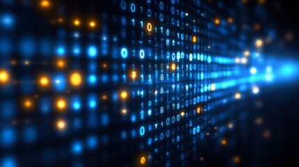 Obraz premium Binary Code's Digital Dance: An abstract representation of binary code pulses with luminous energy, showcasing the unseen architecture of the digital world. It speaks of innovation.