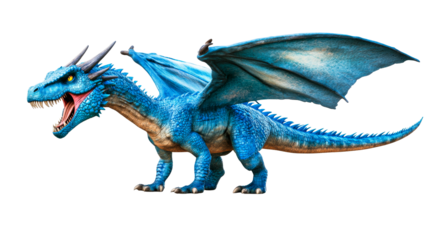 Aggressive blue dragon, cut out transparent